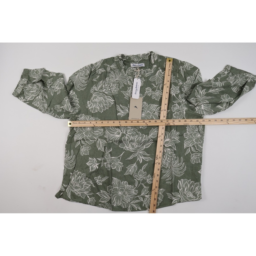 Tommy Bahama Breezy Blooms 3/4 Slv Top Dusty Sage Floral XL Linen NWT $128 - Picture 4 of 6